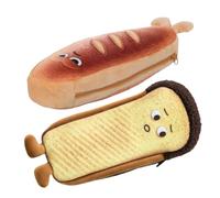 OSALADI 2pcs Cute Plush Bread Shape Pencil Case with Zipper, Wearresistant Nylon Cartoon Stationery Bag for Students, Easy Portability for Home and School
