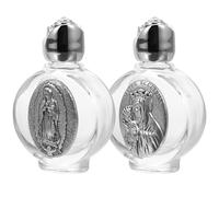 OSALADI 2pcs Embossed Portable Glass Holy Water Bottles, Refillable Small Silver Alloy Water Containers for Wedding Party Favors and Home Western Decorative Use