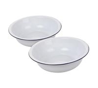 OSALADI 2pcs Enamel Wash Basin Heavy Duty Kitchen Mixing Bowls White Vintage Style Multifunctional Food Prep Bowls for Washing Vegetables Dough Soup Cooking
