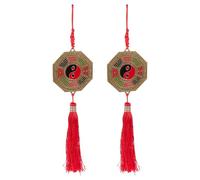 OSALADI 2Pcs Feng Shui Wall Hanging Pendant Set, 7Cm Square Alloy Ba Gua Mirror Qilin Design, Taoism Home Decor for Blessing and Evil Spirit Protection