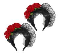 OSALADI 2pcs Halloween Red Rose Headband for Women with Elegant Lace Design, Realistic Flower Details, Suitable for Themed Parties and Studio Shoots, Versatile Cloth and Plastic Hair