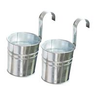 OSALADI 2pcs Hook Flower Bucket Gardening Iron with Handle for Home Plants | Strong Load Bearing, Easy to Clean, Silver Finish, Retro Striped Iron Sheet Design, for Flowers