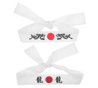 OSALADI 2pcs Japanese Samurai Headband Set for Karate Training and Sushi Chef Use, White Cotton Wide Decorative Hachimaki Headbands with Dragon Kanji Print