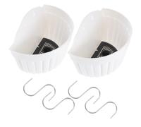 OSALADI 2pcs Large Semi-circular Plastic Wall Flowerpots with Faux Leather Texture, White Hanging Planter Pots for Indoor Balcony Garden Plant Holders with Hooks