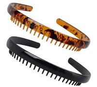 OSALADI 2pcs Non-slip Oxford Resin Tooth Comb Headbands for Women, Sturdy Hair Hoops with Deep Coffee Floral and Black Design, Hair Accessories for Styling and Face Washing
