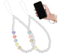 OSALADI 2pcs Pearl Heart Beaded Mobile Phone Lanyard Wrist Strap Random Color Heart Direction Phone Charm Strap for Women