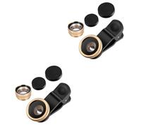 OSALADI 2pcs Portable Phone Camera Lens Super Wide Angle Macro Fisheye Clip Lens Golden Easy to Install Design
