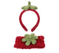 OSALADI 2pcs Strawberry Headband Wrist Sweatband Headband Charming Coral Fleece Soft Plush Material Prevents Sleeves from Getting Wet Women Applying Makeup Spa Day Strawberry Leaf Design