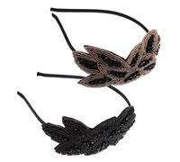 OSALADI 2Pcs Vintage Rhinestone Hair Hoop Headbands, Boho Beaded Party Hair Ornament Accessories for Women, Black and Light Gold Color Headdress Set