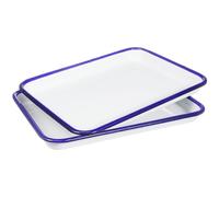 OSALADI 2pcs White Enamel Baking Tray 26x18cm Non-Stick Oven Tray for Restaurant Use, Wear-Resistant Enamel Roasting Pan Suitable for Home and Professional Kitchens