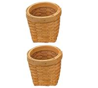 OSALADI 2pcs Woven Wood Pen Holder Basket, Handmade Rattan Desk Organizer for Stationery and Sundries Storage, Miniature Flower Pot Design for Office and Home Use