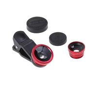 OSALADI 3-in-1 Red Clip-on Phone Camera Lens Set - Fisheye, Macro Wide Angle Lenses for Mobile Smartphones - Portable Photo Video Accessory for Travel and Social Media