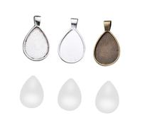 OSALADI 36pcs DIY Jewelry Pendant Trays with Glass Cabochons Alloy Teardrop Bezel Trays in Antique Silver Bronze Bright Silver for Crafting Unique Photo Resin Necklaces and Charms
