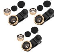 OSALADI 3pcs Clip Mobile Phone Lens Fisheye Macro Super Wide Angle Stylish Golden Finish Easy Installation Compatible Smartphones