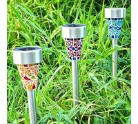 OSALADI 3pcs Color Changing Solar Garden Lights Mosaic Led Stake Lights for Pathway Outdoor Decor Bright for Lawn and Party Use