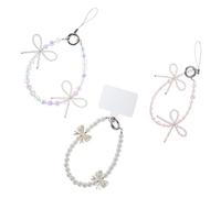 OSALADI 3pcs Detachable Phone Chain Charms with Pink Blue Butterfly and Pearl Short Wrist Strap Cell Phone Pendant Lanyard for Work School Outdoor Activities