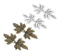 OSALADI 4 Pairs Vintage Alloy Maple Leaf Buckle Collar Buttons, Coat Connection Fasteners for Costume Accessories, Overcoat Buckle Clips with 68mm X 32mm Antique Silver and Bronze Finish,