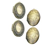 OSALADI 4 Pcs Photo Frame Pendant Photo Charm Pendant Metal Openable Oval Tray Antique Bronze European Carved Bezel for DIY Necklace Souvenir Bag Decoration