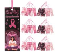 OSALADI 48Pcs Pink Ribbon Inspirational Bookmarks for Women, Breast Cancer Awareness Laminated Paper Bookmarks with Ribbon String, Motivational Quote Page Markers for Fundraisers and