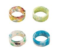 OSALADI 4pcs Acrylic Resin Finger Rings Set for Women Men, Vintage Street Style Decorative Knuckle Rings in Teal Green, Sky Blue, Rainbow, and Mixed White for Fashion Jewelry