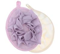 OSALADI 4pcs Bath Shower Loofah Set, Soft Exfoliating Mesh Sponge, Reusable Back Scrubber for Men and Women, Includes 2 Purple and 2 Beige Loofahs, Suitable for Daily Body Cleansing