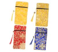 OSALADI 4pcs Brocade Pouch for Buddhist Scriptures Sundries Elegant Chinese Style Storage Bags in Blue Yellow and Red for Packing Books Bills and Compact Convenient