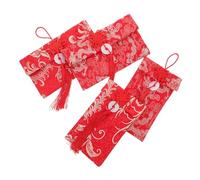 OSALADI 4pcs Chinese Red Envelopes Embroidered Dragon and Phoenix Cloth Lucky Money Bags for Lunar Year Folding Red Packets for Spring Festival Giving