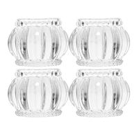 OSALADI 4pcs Glass Tealight Candle Holders with Vertical Striped Design, Portable Pumpkin Shape Tea Light Holders for Valentine's Day Candlelight Dinner and Home Decor