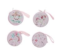 OSALADI 4PCS Mini Earphone Carry Case Storage Bag for Earbuds and Coins Mixed Unicorn Pattern Tinplate Pocket Portable Travel Tinplate Bag for Friends Gift
