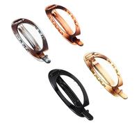 OSALADI 4pcs Oval French Hair Barrettes for Women Flat Plastic Hair Clips for Thin Retro Oval Snap Clips in Amber Red Yellow Grey and Glossy Black Stylish Ponytail Holders for Everyday