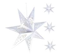OSALADI 4pcs Paper Star Lampshade Silver Hollow Origami Ceiling Hanging Lanterns for Nursery Holiday Wedding Birthday Party Decor with Soft Ambient Lighting