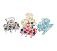 OSALADI 4pcs Small Checkerboard Pattern Hair Claw Clips for Women Mini Jaw Clamp Set in Green Blue Red and Grey Acrylic Hair Claws