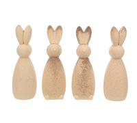 OSALADI 4pcs Unfinished Wooden Easter Bunny Statues DIY Craft Kit Natural Wood Animal Figurines for Painting and Adults Holiday Decorations