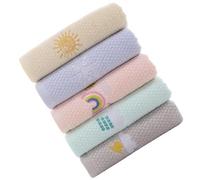 OSALADI 5pcs Cotton Face and Hand Towels Set, Absorbent Soft Washcloths for Babies, Cartoon Embroidered Small Towels in Yellow, Pink, Green, Blue, and Grey