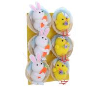 OSALADI 6 Pcs Easter Bunny and Mini Chick Figurines Set, Handmade Rabbit and Chicks Table Decor Easter Carrot Fabric, Spring Seasonal Home and Garden Ornament Centerpiece