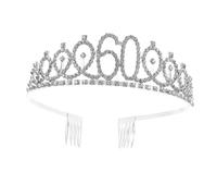 OSALADI 60th Birthday Crown Tiara for Women Glitter Rhinestone Crystal Happy 60th Birthday Queen Princess Crown Headband with Side Comb Gift for Mother Grandma