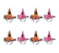 OSALADI 8pcs Halloween Witch Hat Headbands with Lace and Sequin Trim Witch Hat Hair Bands for Halloween Party Decoration Rose Red and Orange Each Festive Costume Accessories for Adults