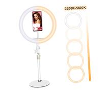 OSALADI Adjustable Beauty LED Selfie Lamp with Rotatable Arm USB Powered Dimmable Filling Light for Live Streaming Video Makeup and Phone Holder in White