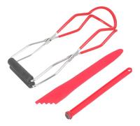 OSALADI Anti-Scald Magnetic Lid Lifter and Red Jar Lifting Tool with 430 Stainless Steel Clamp, Includes Red Measuring Ruler and Scraper for Safe Home Canning and Food Preservation