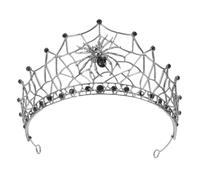 OSALADI Baroque Spider Web Bridal Headpiece Metal Rhinestone Black Queen Crown Wedding Hairpiece for Gothic Halloween Costume Party Hair Accessories