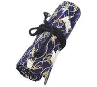 OSALADI Canvas Pencil Roll up Case Large Capacity 48-Hole Pen Pouch Gold Print Winter Bamboo Crane Blue Multifunction Pen Holder for Students and Artists