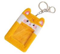 OSALADI Cartoon Frog Plush Card Sleeve Visible Keychain Holder for Id Credit Bus and Library Cards Multi Functional Transparent Design for Students and Professionals Adorable Decorative