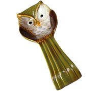 OSALADI Ceramic Owl Spoon Holder Green Spoon Rest for Cooking Gadgets Kitchen Utensil Holder Teaspoon Rest for Coffee Station and Pot Use
