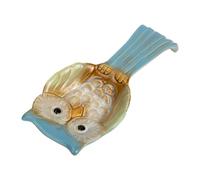 OSALADI Ceramic Owl Spoon Rest with Embossed Pattern, Kitchen Utensil Holder for Spoons and Ladles, Blue Glaze Decorative Scoop Rack for Home and Restaurant Use