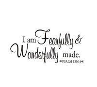 OSALADI Construction Wall Stickers Fearfully and Wonderfully Made Bible Verse Wall Decal PVC Waterproof for Home and Glass Easy to Apply Without Sticky Residue