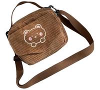 OSALADI Cute Brown Corduroy Crossbody Bag for Teen and Mothers, Stylish Single Shoulder Storage Pouch, Every Day Bag and Travel Accessory