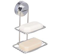 OSALADI Double Layer Soap Holder with Wall-Mounted Suction Cup and Stainless Steel Basket Featuring Drain Design for Bathroom and Kitchen Shower Use