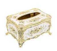 OSALADI European Style Abs Tissue Box Holder with Gold-White Trim, Small Size Napkin Organizer for Household and Car Use, High-end Decorative Paper Tissue Case for Desktop and Bathroom