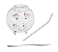 OSALADI Glass Drinking Cup with Straw Pig Shaped 220ml for Home | Adorable Cartoon Style, Reusable Glass Build, for Cappuccino Milk Gatherings and Bar Cart Display