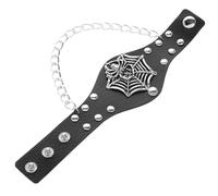 OSALADI Gothic Punk Skull Pu Cuff Bracelet with Spider Web Design, Comfortable and Adjustable Black Leather Wristband for Halloween Costume and Rock Style
